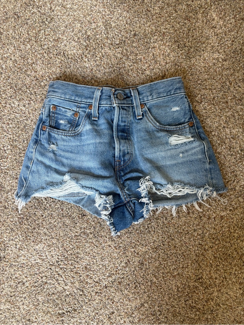 High-Rise Light Blue Distressed Denim Jean Shorts